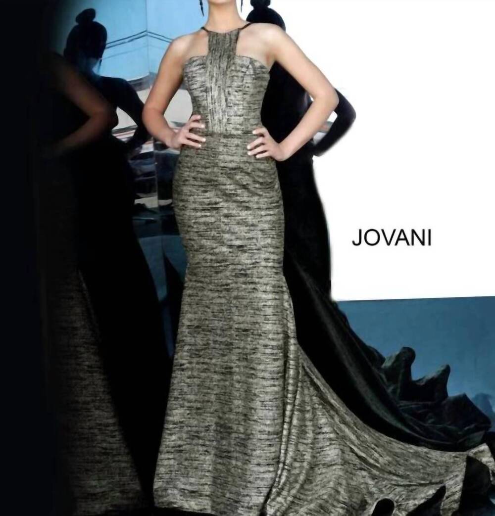 NEW JOVANI mermaid lace bodice gown in gold/black